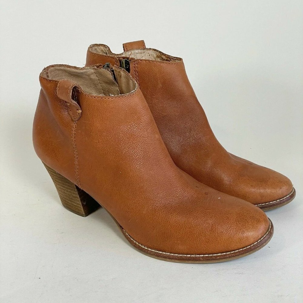 Madewell Womens Billie Ankle Bootie Leather Boots Brown 6.5 Block Heels Side Zip
